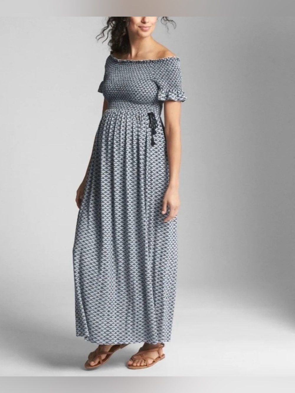 Gap Maternity Off Shoulder Smocked Bodice Gray Maxi Dress